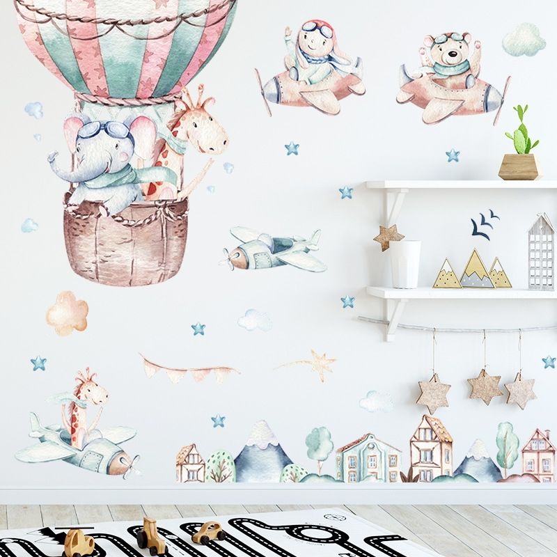 MY MOMI - Vinilos autoadhesivos mural 2 de 90x30cm animales aviadores decoración