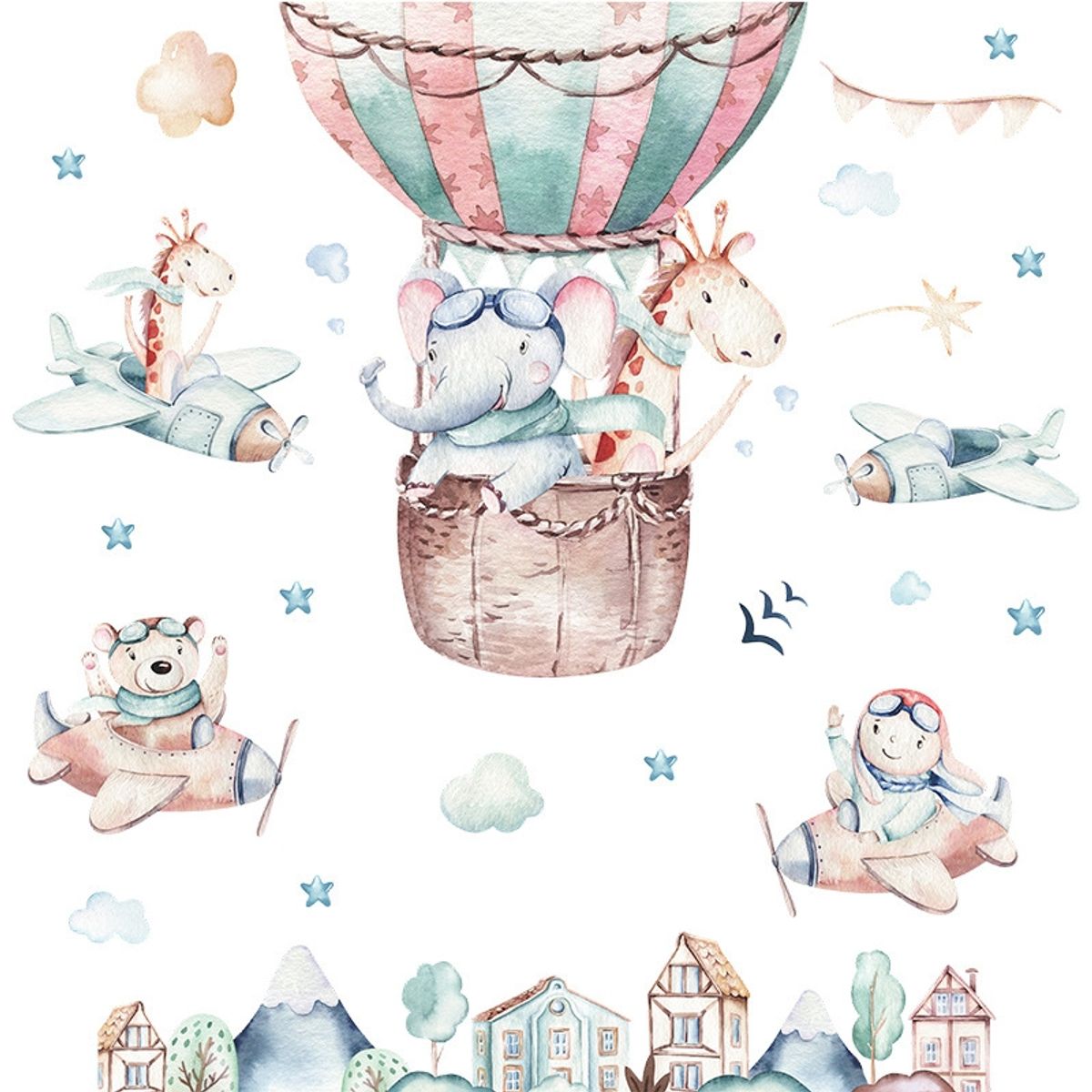 MY MOMI - Vinilos autoadhesivos mural 2 de 90x30cm animales aviadores decoración