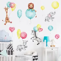 MY MOMI - Vinilos autoadhesivos mural 90x30cm animales globos decoración