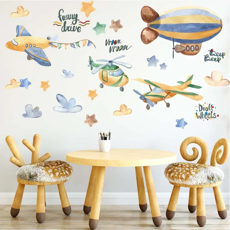 MY MOMI - Vinilos autoadhesivos mural 90x30cm nave avion niño sticker decoración