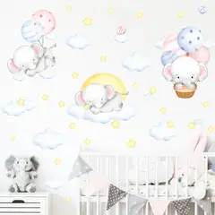 MY MOMI - Elefantes durmiendo en acuarela - Vinilo sticker pared