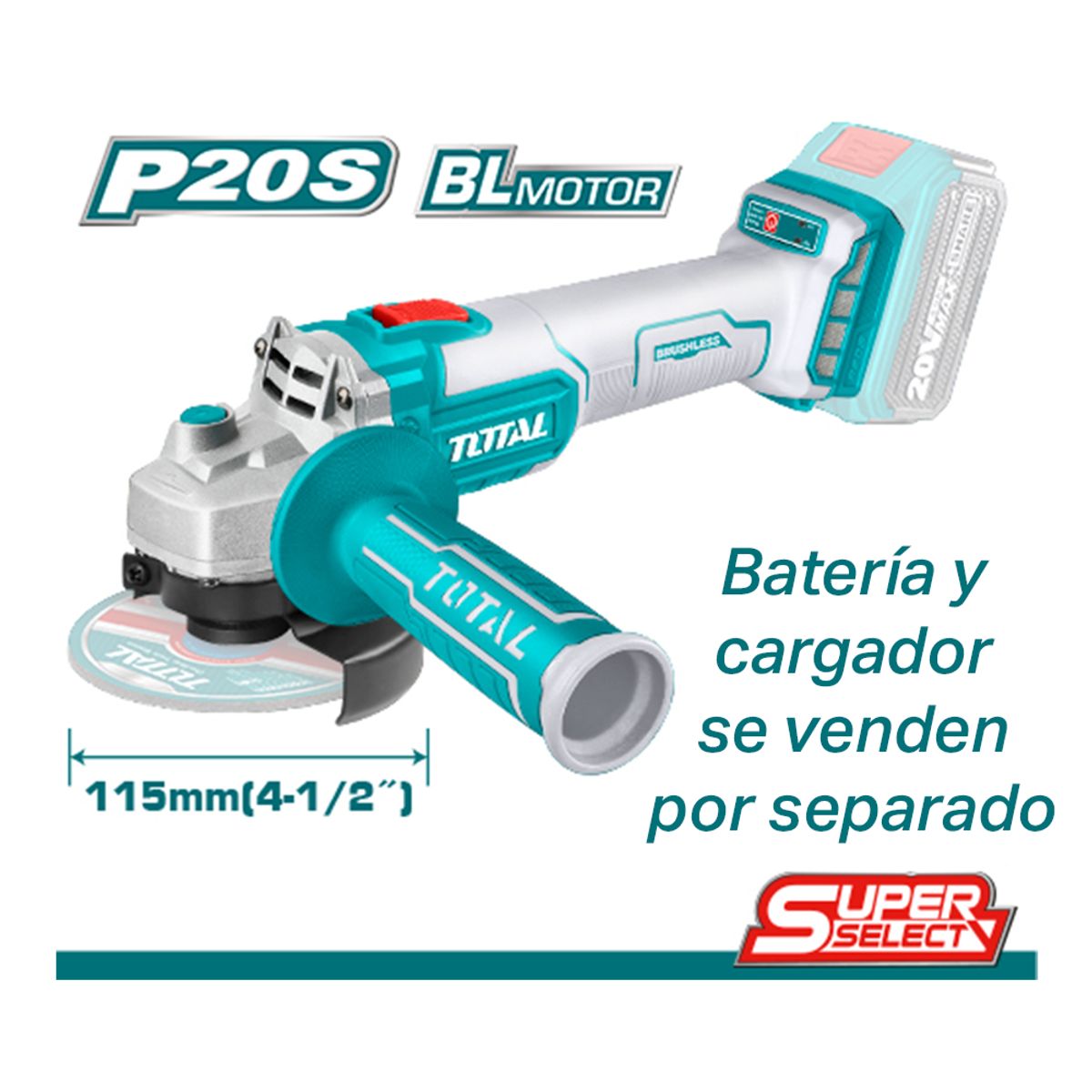 TOTAL TOOLS - Esmeril Angular Inalámbrico Super 20V TOTAL