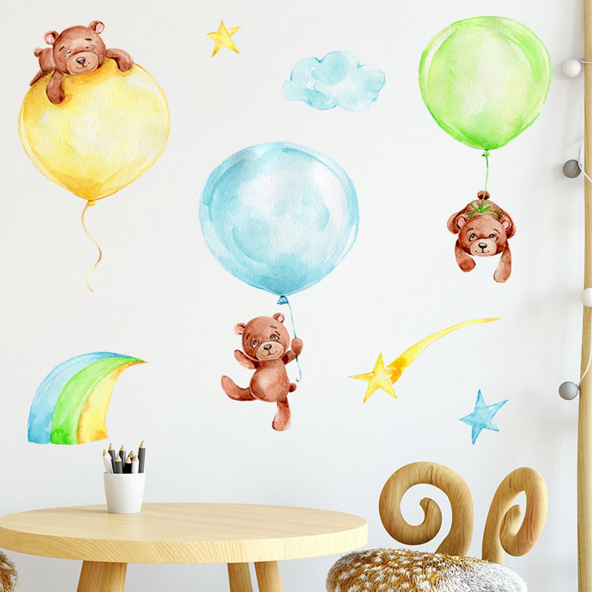 MY MOMI - Osos y globos en acuarela - Vinilo sticker pared