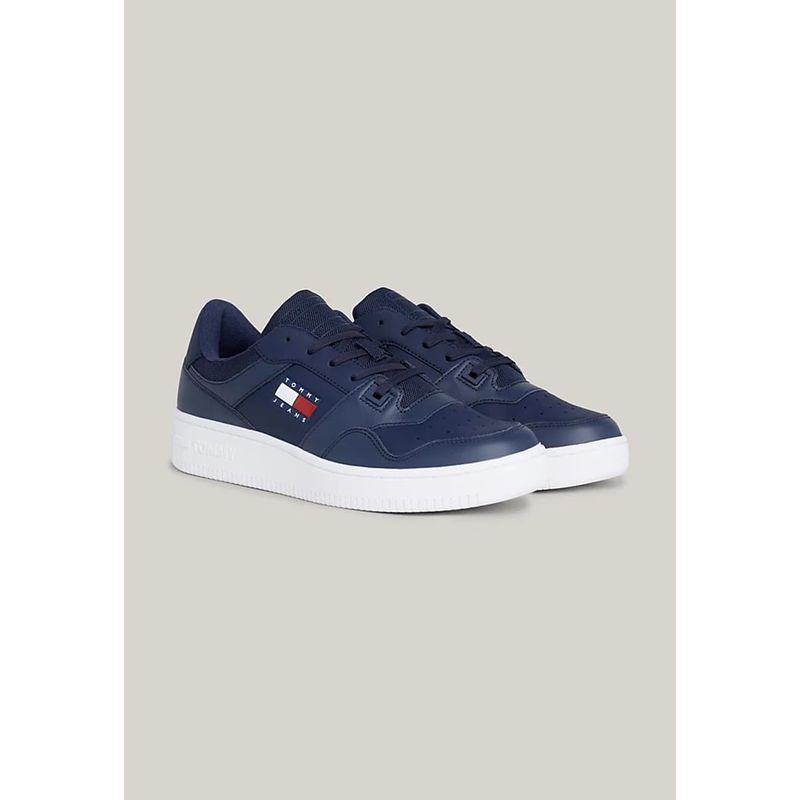 TOMMY HILFIGER - Zapatillas Sport Retro De Cuero Azul Hombre