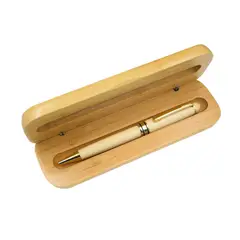 GENERICO - Set Lápiz Bolígrafo Punta Bola Estuche De Bambú Mod Shield