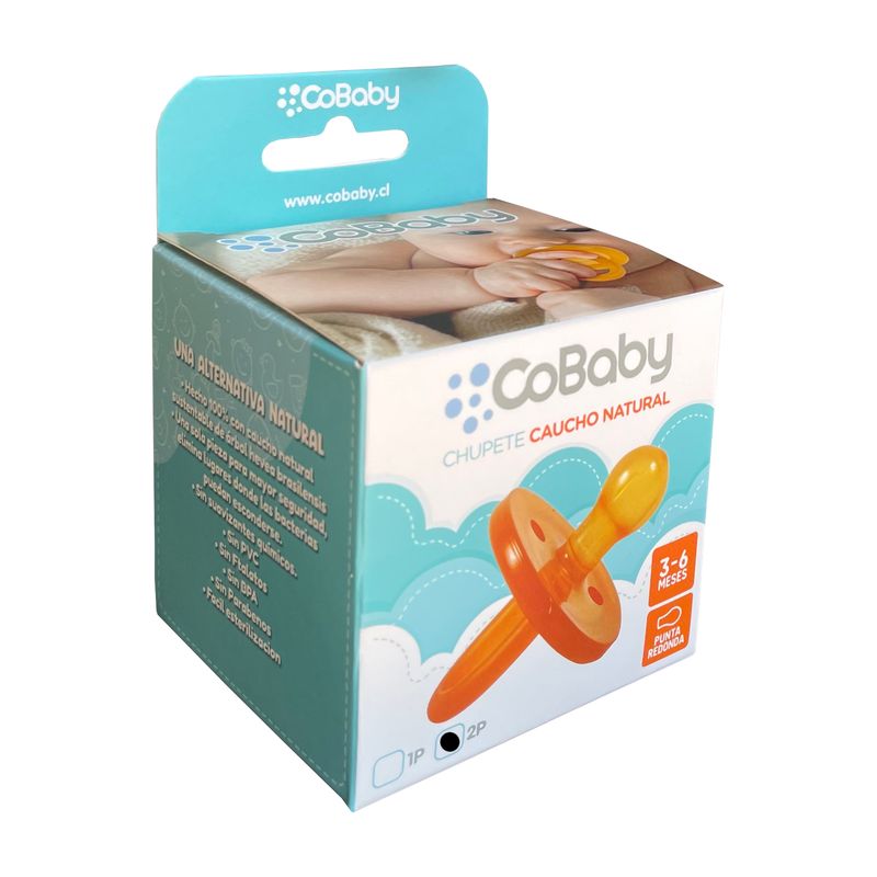 COBABY - PACK 2 CHUPETE CAUCHO NATURAL 3 A 6 MESES PUNTA REDONDA