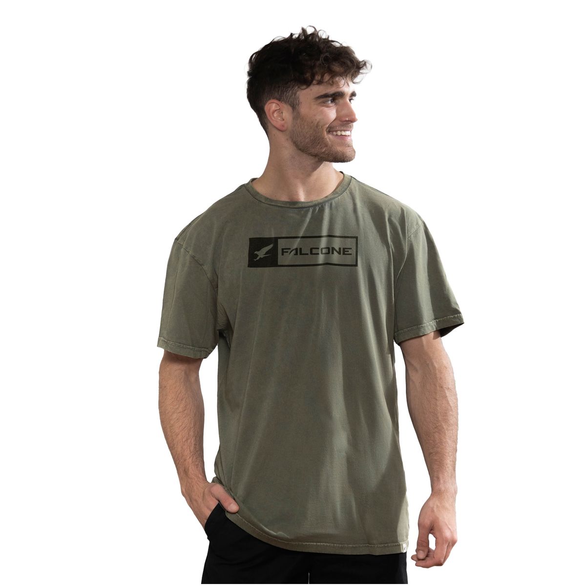 FALCONE - Polera Orgánica Acid-Wash Rectangular Logo V2 Hombre Falcone
