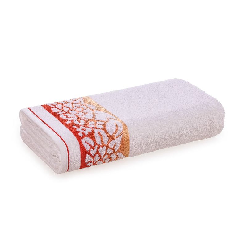 KARSTEN - Toalla de baño Karsten Herrera 350gr 70x140cm Blanca/Salmon