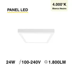 DEMASLED - Foco LED Cuadrado Borde Blanco Sobrepuesto 30cmx30Cm 24W Blanco Neutro