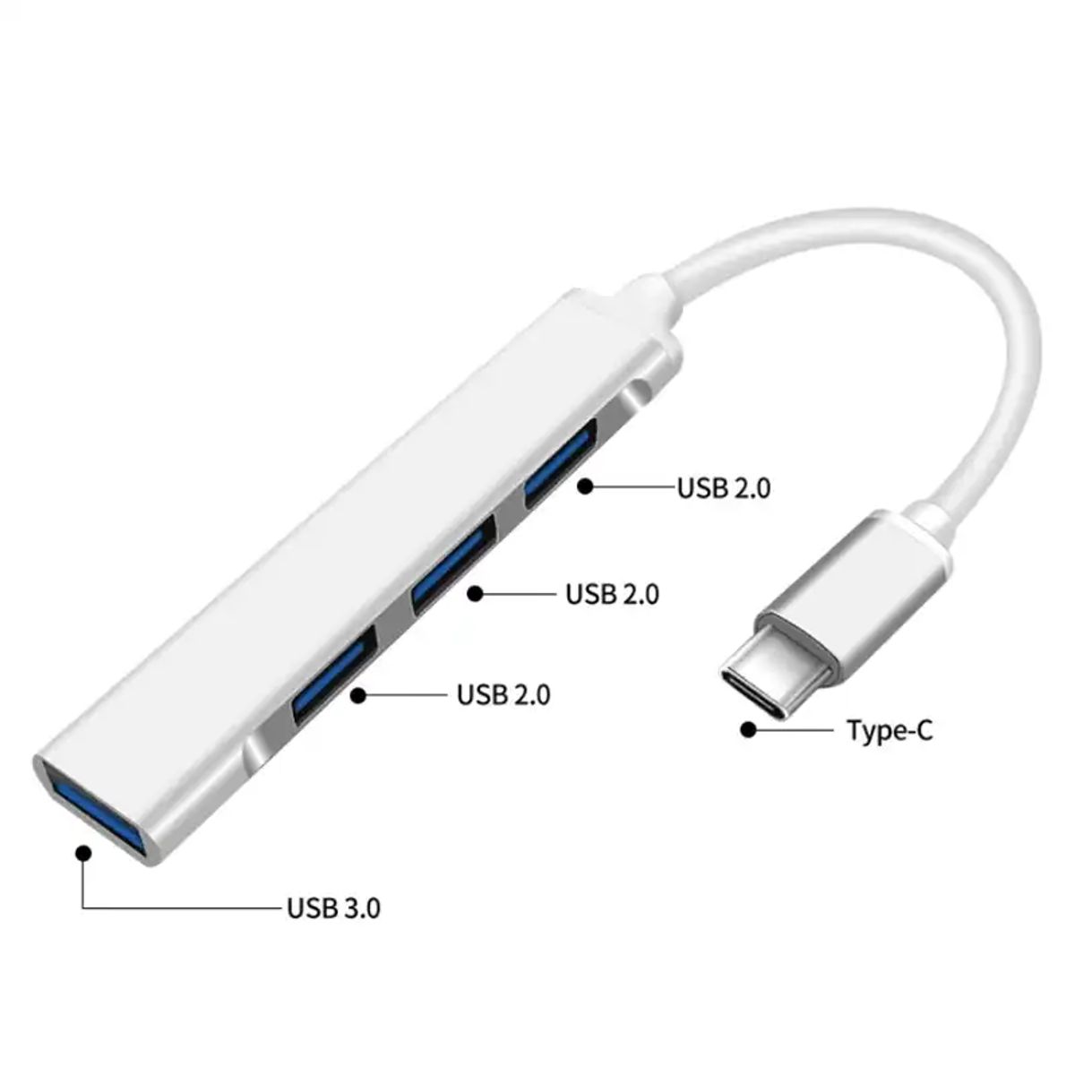 GENERICO - Adaptador Hub USB Tipo C con 4 Puertos USB 2.0 3.0