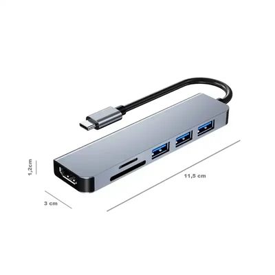 Imagen 2 del producto Hub Adaptador Usb Tipo C - USB 3.0 HDMI MicroSD Gris