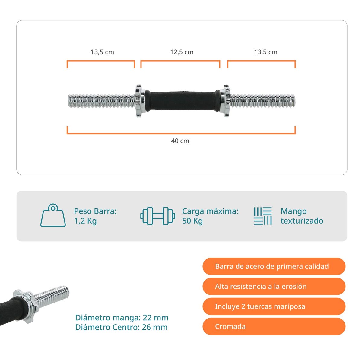 BODYTRAINER - Barra Mancuerna Preolimpica Bodytrainer PRF 40 CM