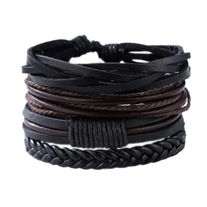 MILLAM - Pulseras de Cuero Ajustable Negro y Café Pack 4 Unidades