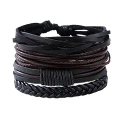 MILLAM - Pulseras de Cuero Ajustable Negro y Café Pack 4 Unidades