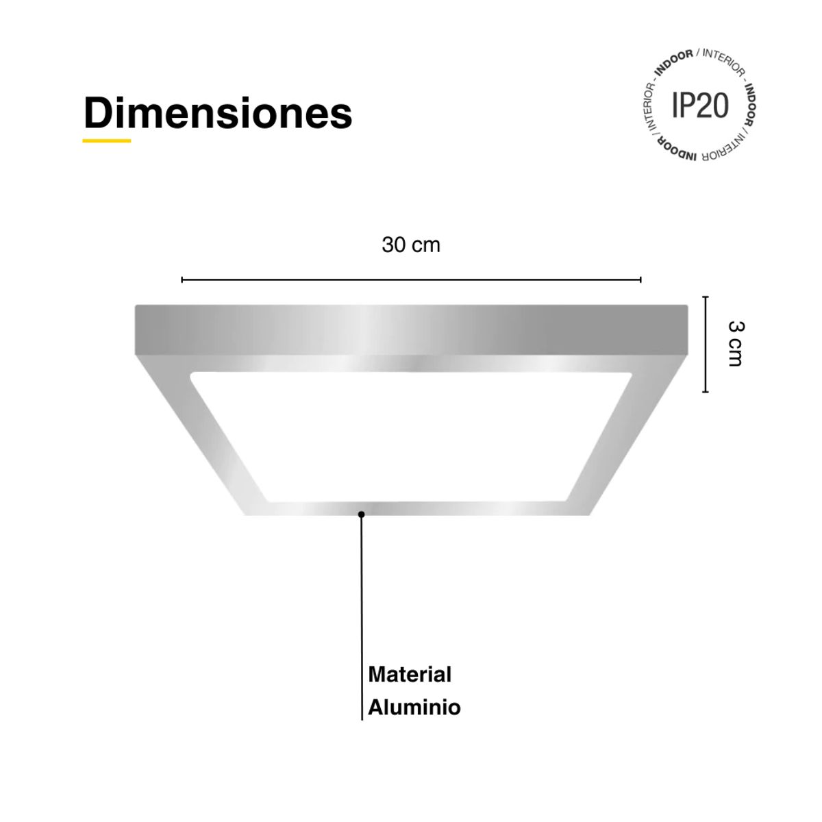 DEMASLED - Foco LED Cuadrado Borde Niquelado Sobrepuesto 30x30Cm 24W BlancoCalido