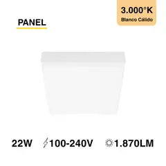 DEMASLED - Panel LED cuadrado FRAMELESS Sobrepuesto de 17x17cm 22W Blanco Cálido