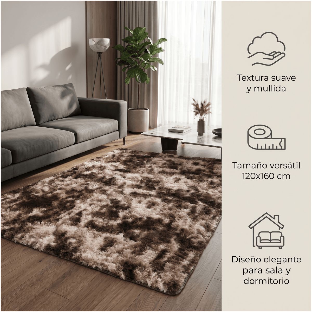 HOMER DESIGN - Alfombra 120x160cm Peluda Super Suave para living homer design