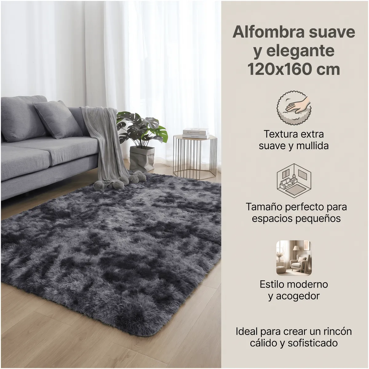 HOMER DESIGN - Alfombra 120x 160cm Peluda Super Suave para living homer design