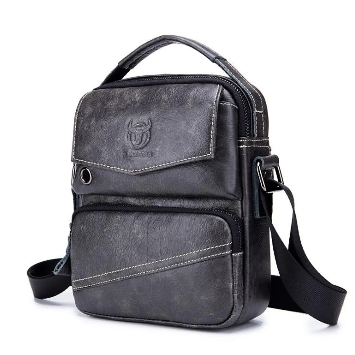 GENERICO - Bolso bandolera Hombre Cuero Genuino Bull Captain Mod Doble