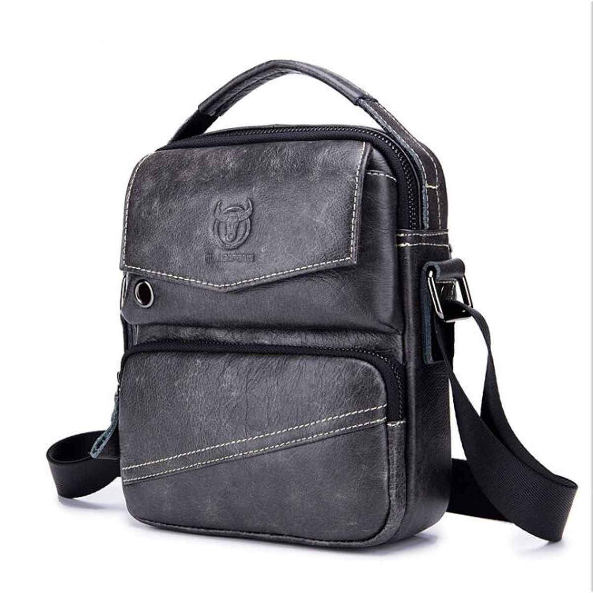 GENERICO - Bolso bandolera Hombre Cuero Genuino Bull Captain Mod Doble