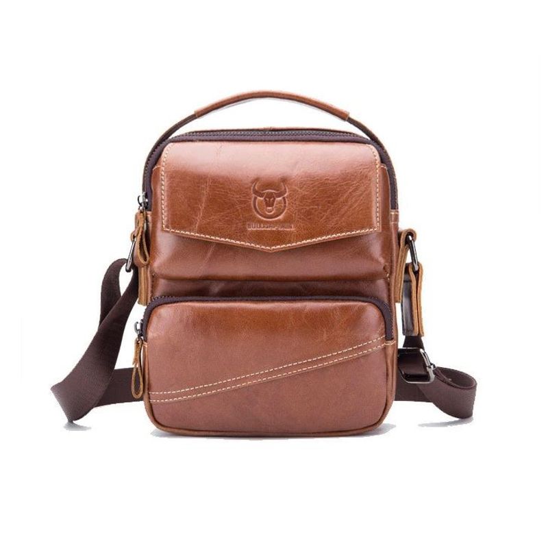 GENERICO - Bolso bandolera Hombre Cuero Genuino Bull Captain Mod Doble