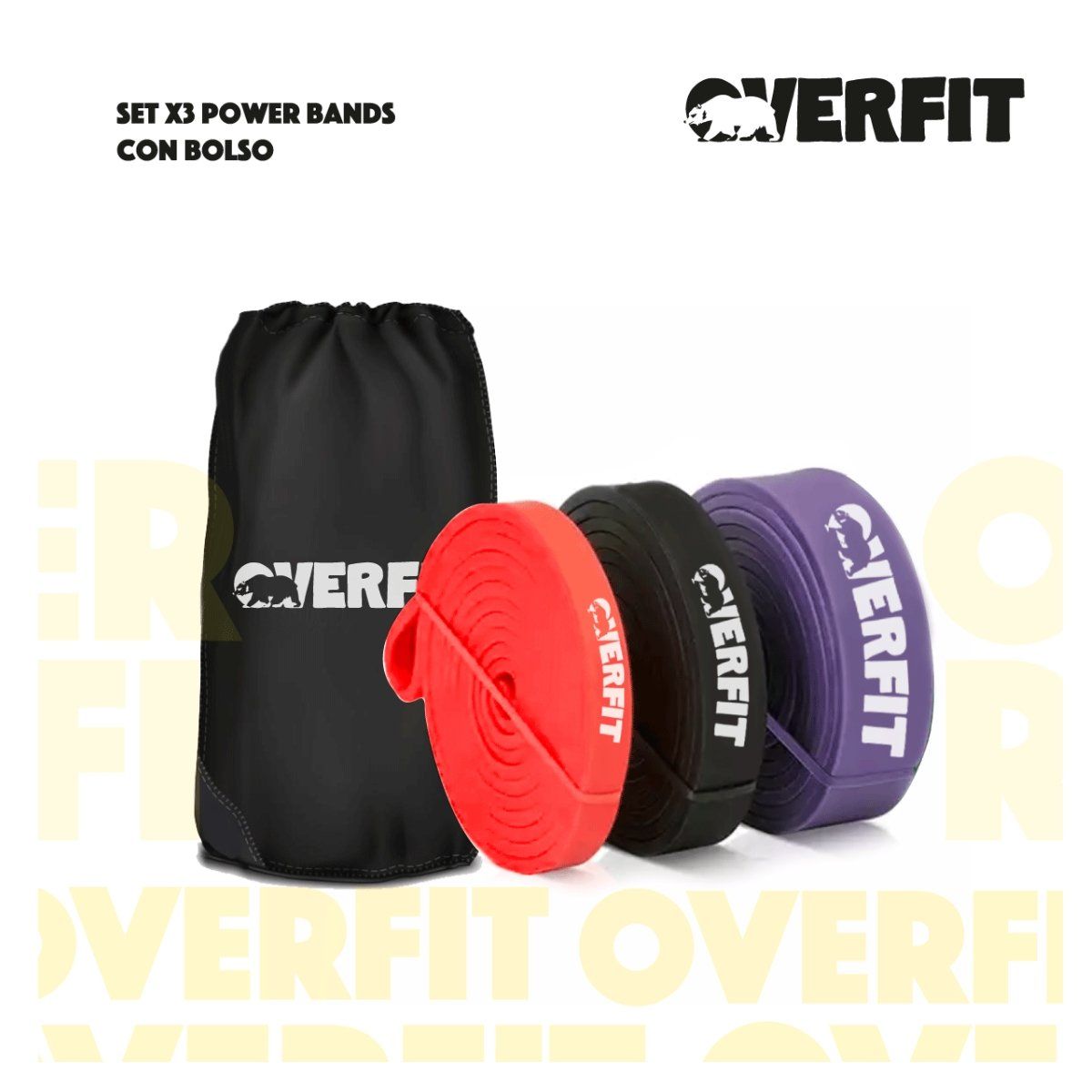 OVERFIT - Power Bands Resistencia x3 Bandas Elásticas Latex Overfit