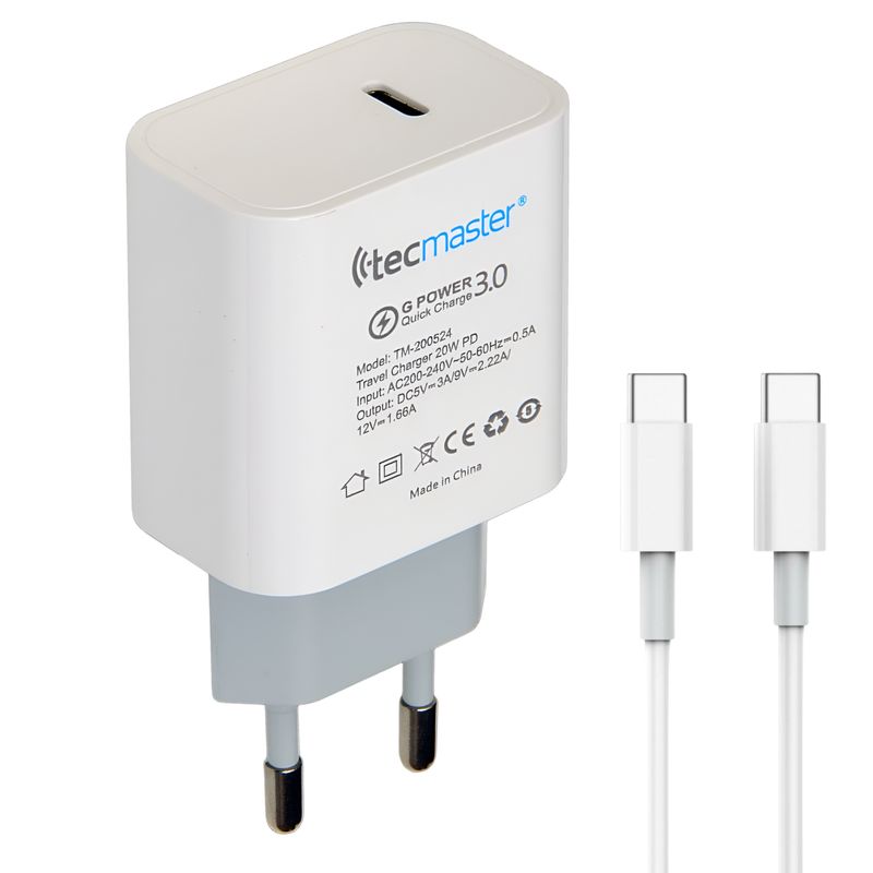 TECMASTER - Cargador Type-C Tecmaster Power Delivery 20W SEC TM-200524 - Blanco