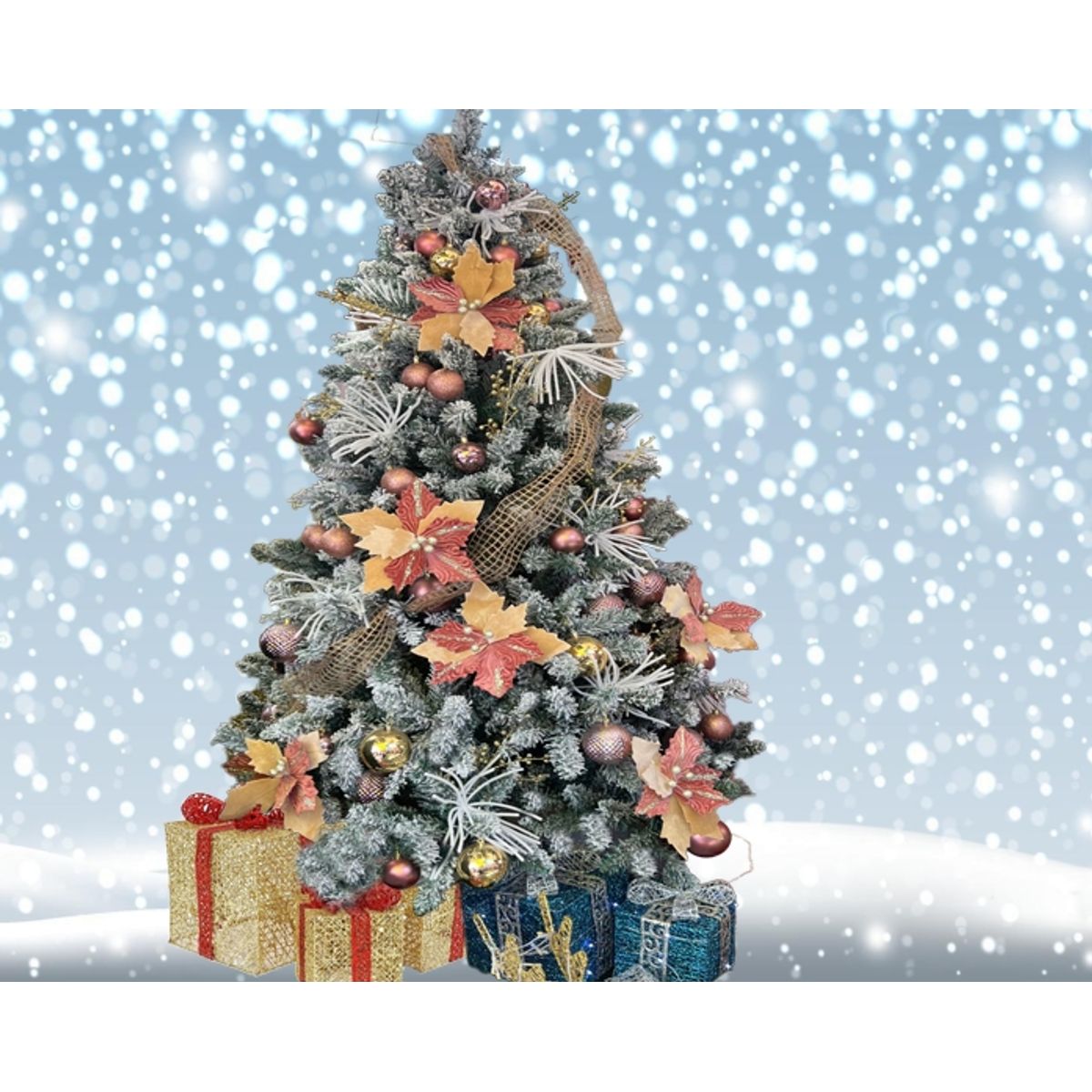 GENERICO - Árbol De Navidad Nevado 1,8 m con Adornos Color Palorosa