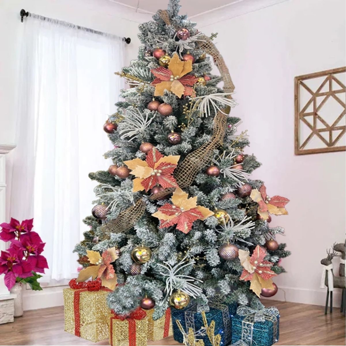 GENERICO - Árbol De Navidad Nevado 1,8 m con Adornos Color Palorosa