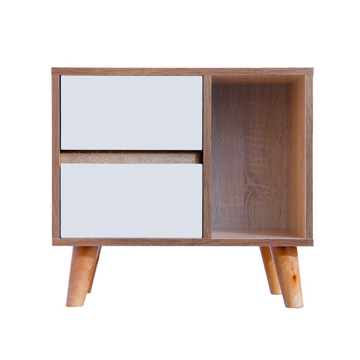 ESPACIO HOGAR - Velador Blanco - Walnut 2 cajones Estilo Nórdico Mi Casa