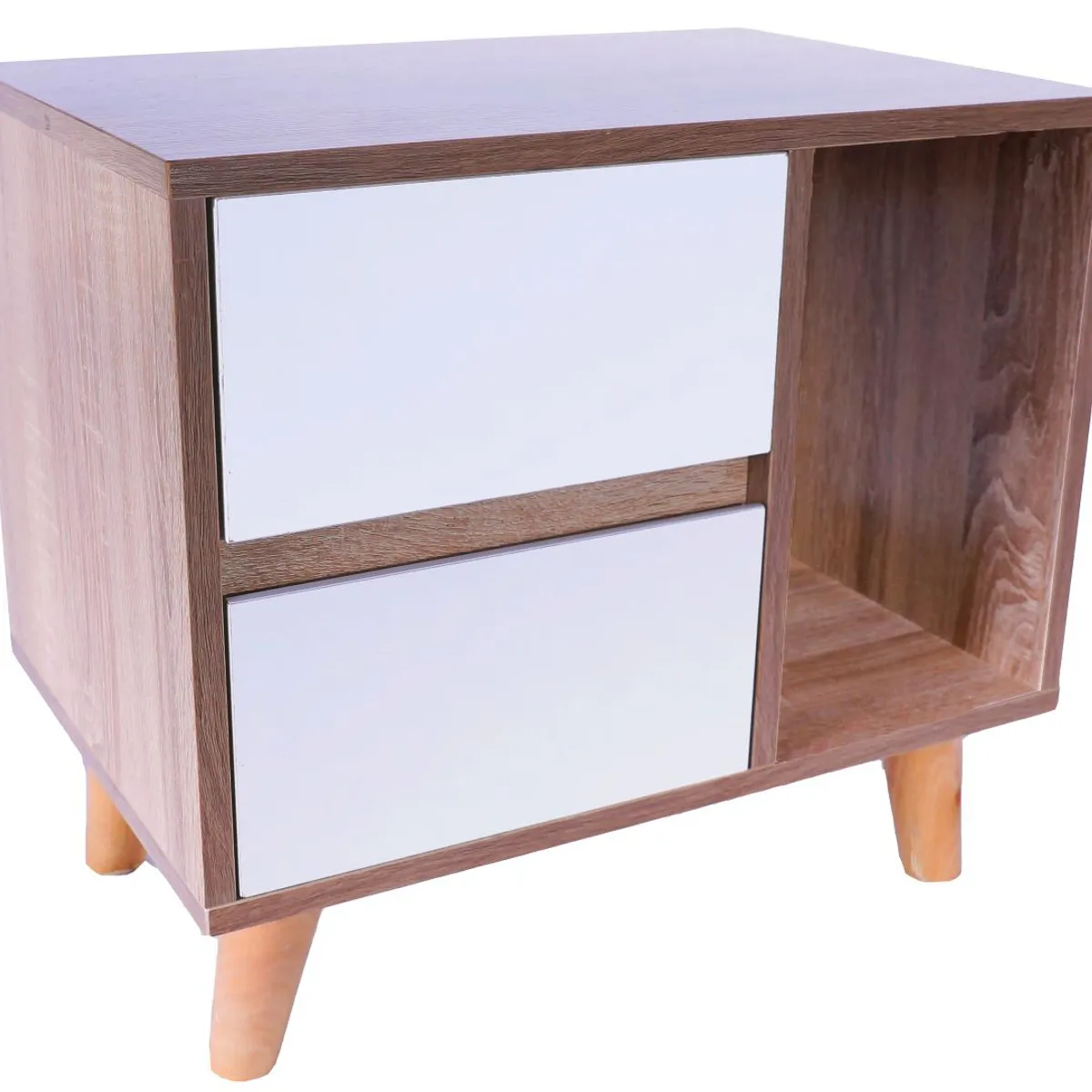 ESPACIO HOGAR - Velador Blanco - Walnut 2 cajones Estilo Nórdico Mi Casa