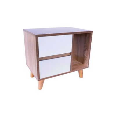 Imagen 2 del producto Velador Blanco - Walnut 2 cajones Estilo Nórdico Mi Casa
