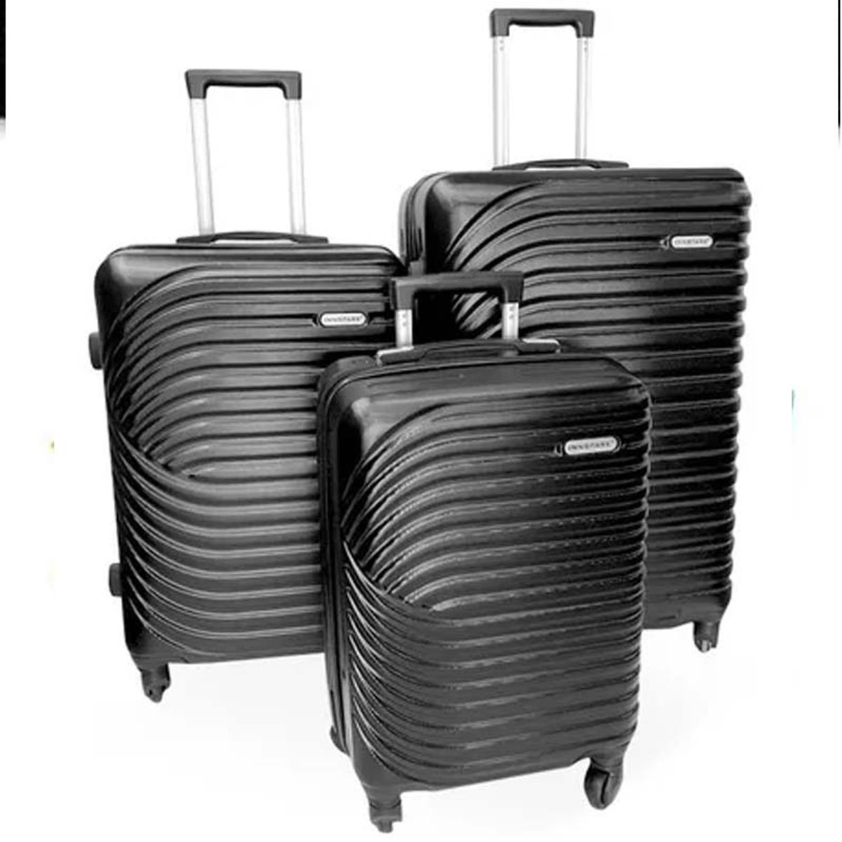 TODODESCUENTO - Set 3 Maletas Abs Ruedas 360° - Negro.---