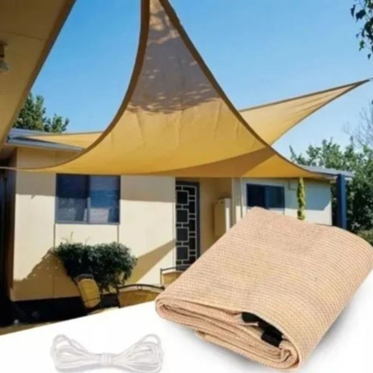 GENERICO - Toldo Vela Malla Triangular 5mts x 5mts x 5mts