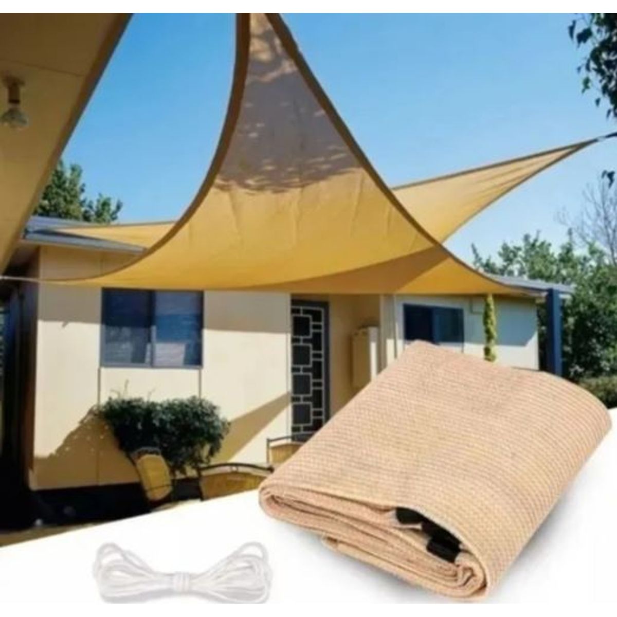GENERICO - Toldo Vela Malla Triangular 5mts x 5mts x 5mts