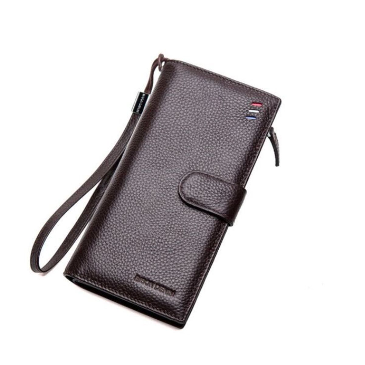 GENERICO - Chequera Gruesa De Cuero Genuino Lujo Bison Denim Mod Gross