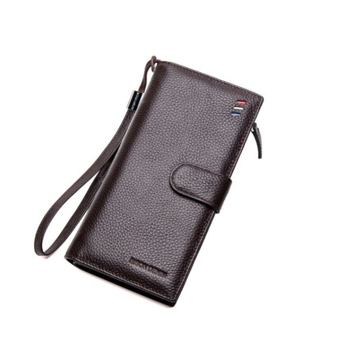 GENERICO - Chequera Gruesa De Cuero Genuino Lujo Bison Denim Mod Gross