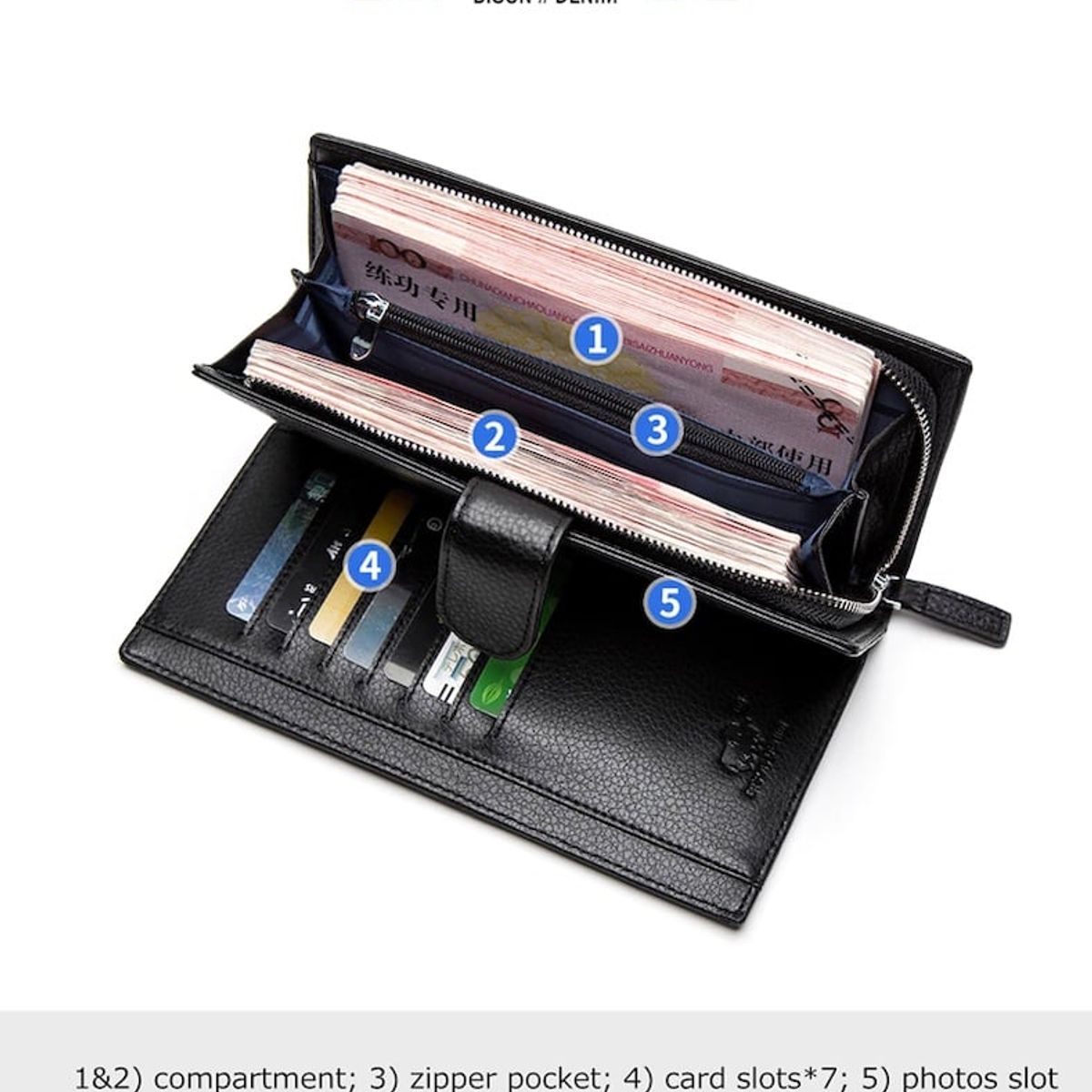 GENERICO - Chequera Gruesa De Cuero Genuino Lujo Bison Denim Mod Gross