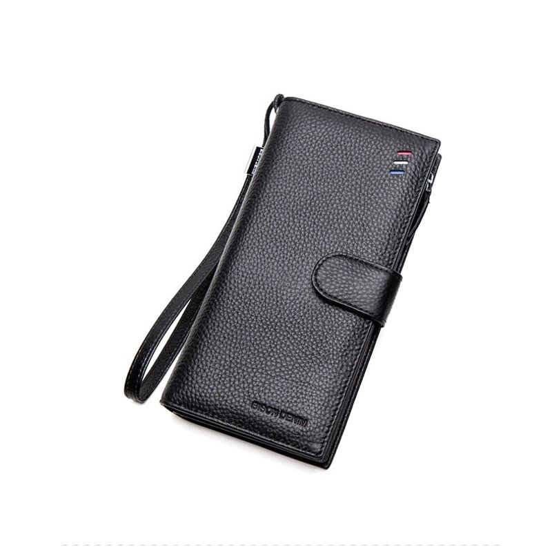 GENERICO - Chequera Gruesa De Cuero Genuino Lujo Bison Denim Mod Gross