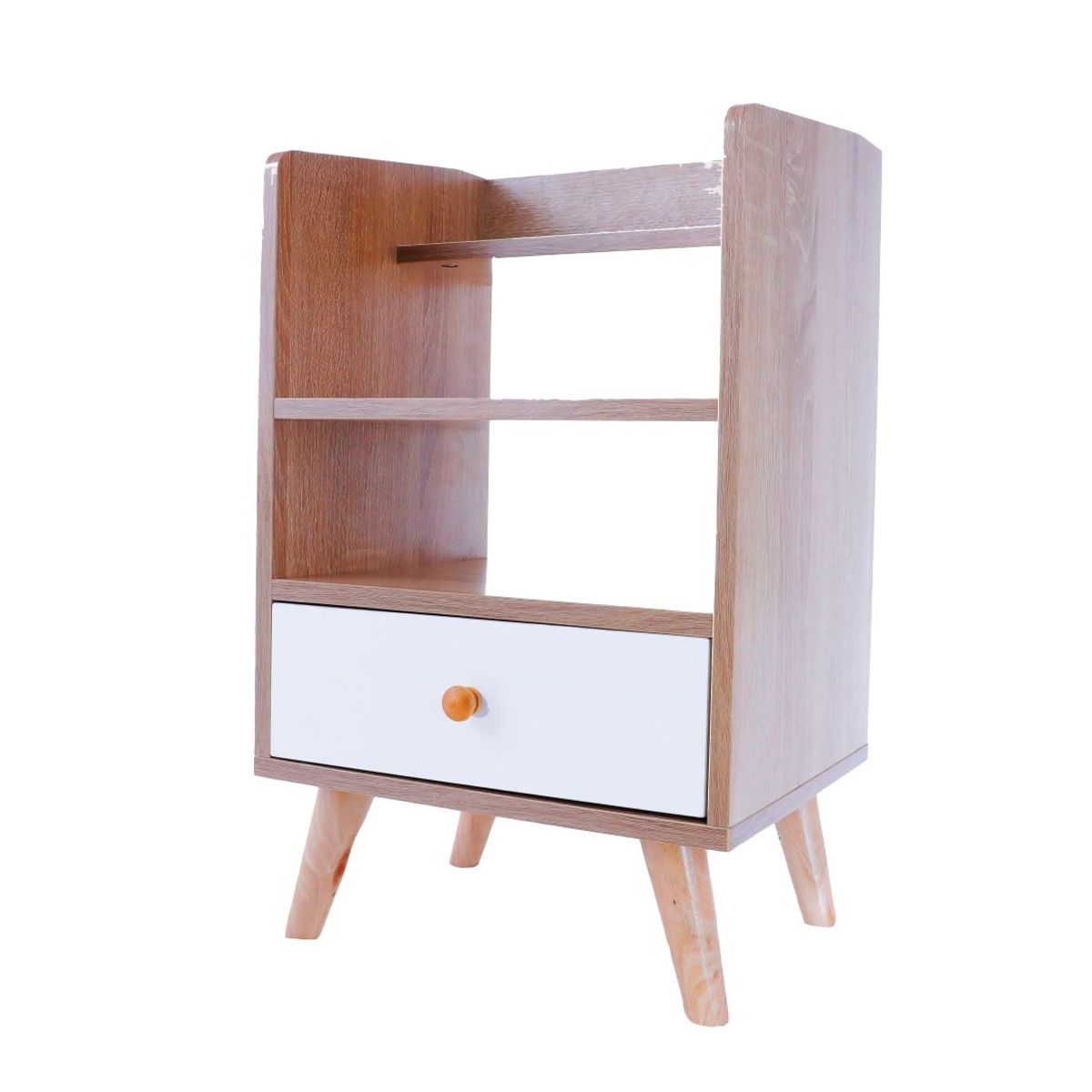 HOME & DESING - Velador Blanco - Walnut 1 Cajón Estilo Nórdico Mi Casa