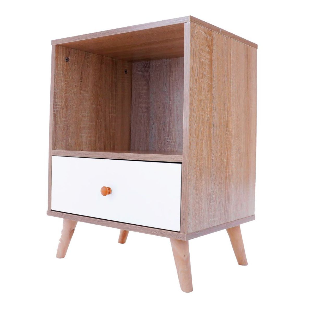 HOME & DESING - Velador Blanco - Walnut 1 Cajón Estilo Nórdico Mi Casa