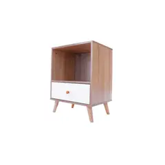 HOME & DESING - Velador Blanco - Walnut 1 Cajón Estilo Nórdico Mi Casa