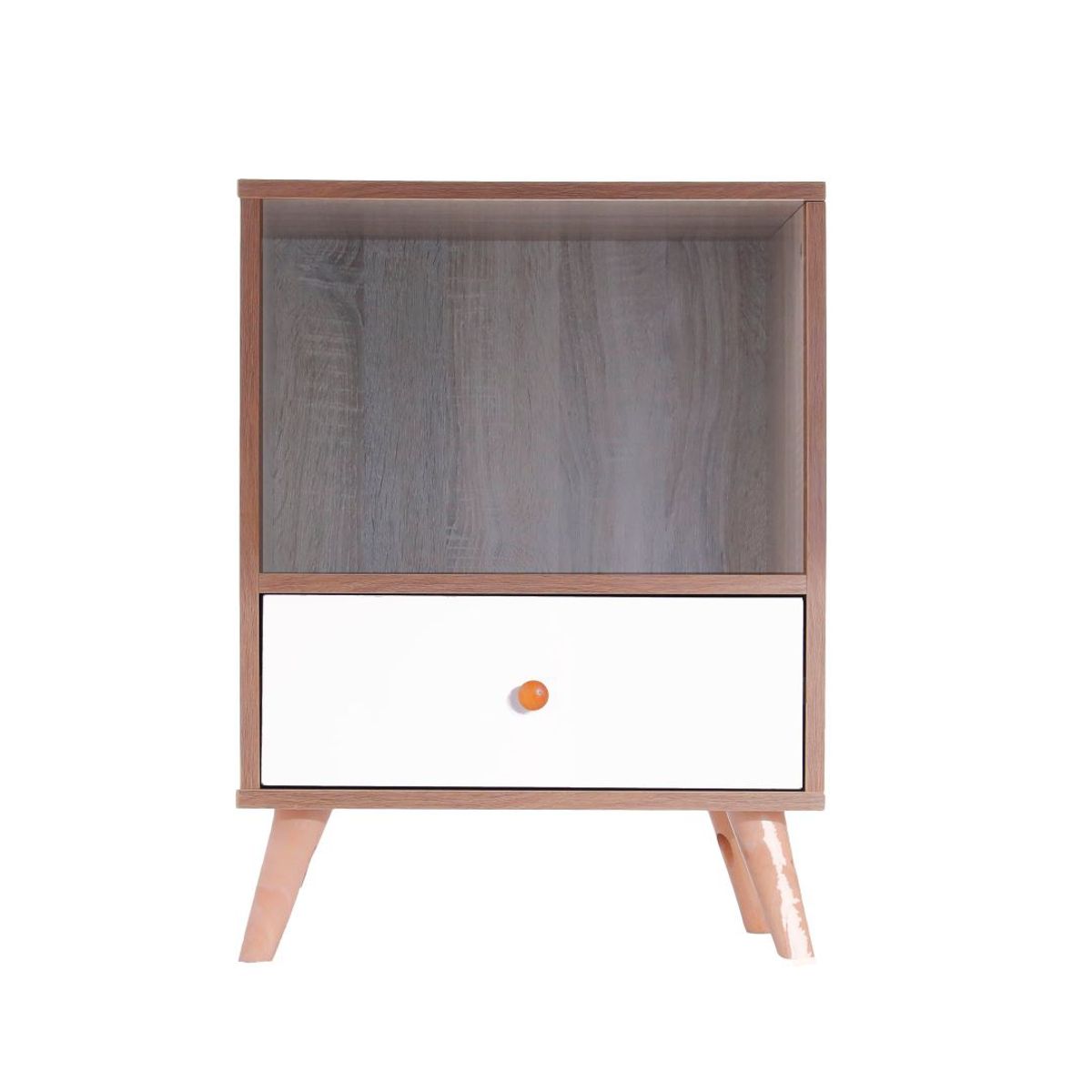 HOME & DESING - Velador Blanco - Walnut 1 Cajón Estilo Nórdico Mi Casa
