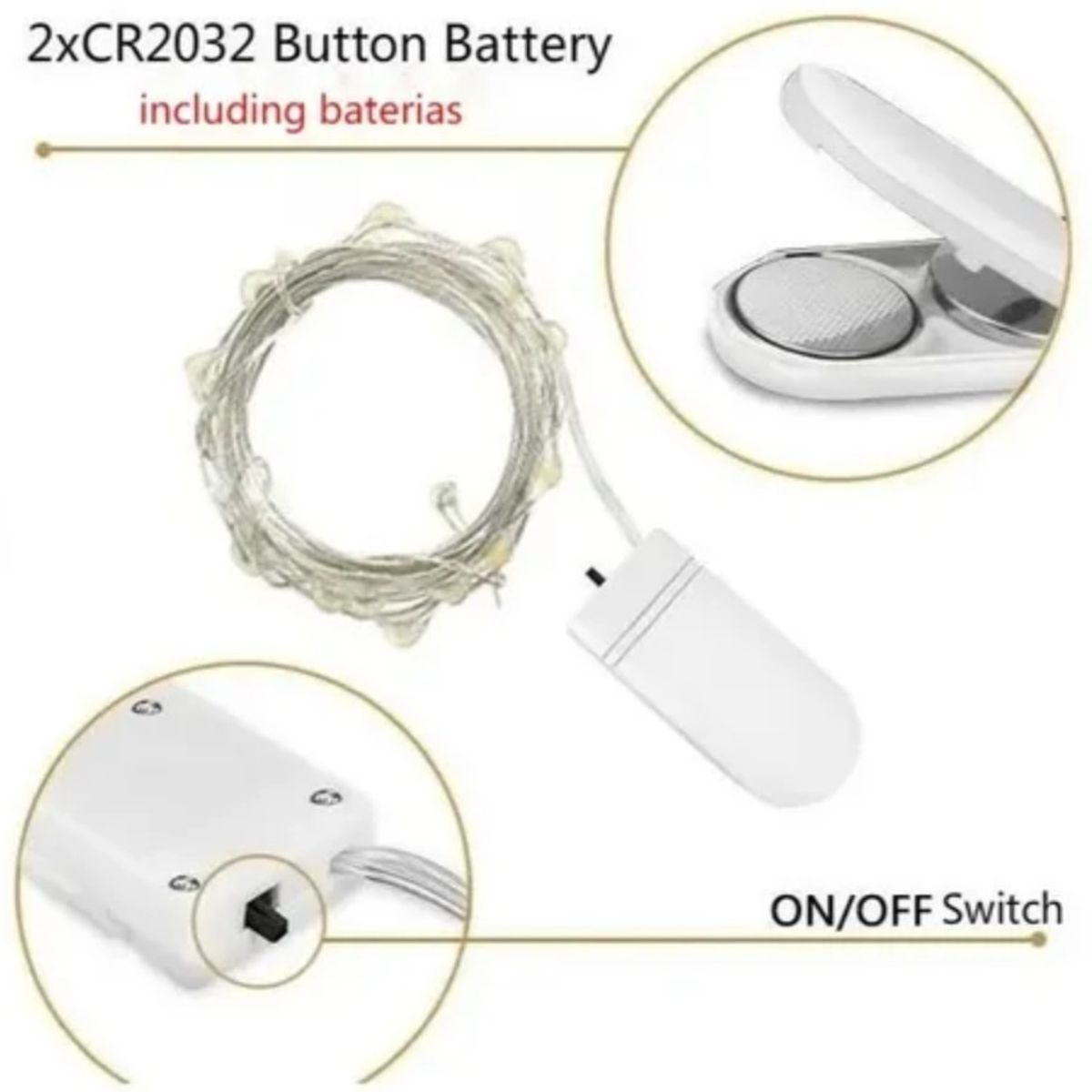 GENERICO - Luces Micro Led Hadas 2 Metros Multi Colores Pilas Incluidas