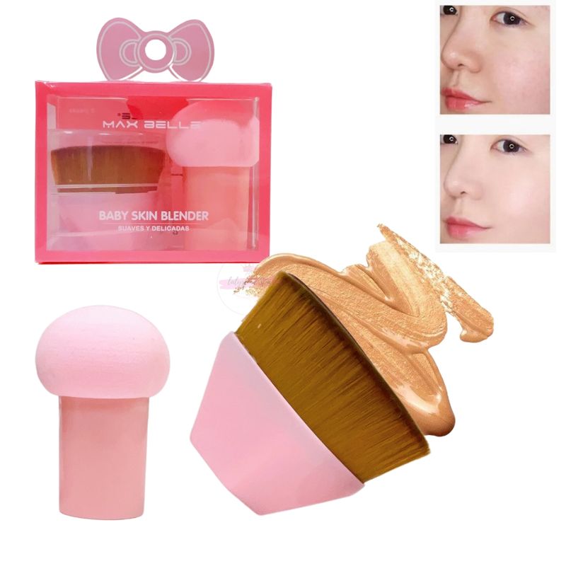 MAXBELLE - Brocha Plana De Maquillaje Kabuki Para Base Mas Estuche Protector