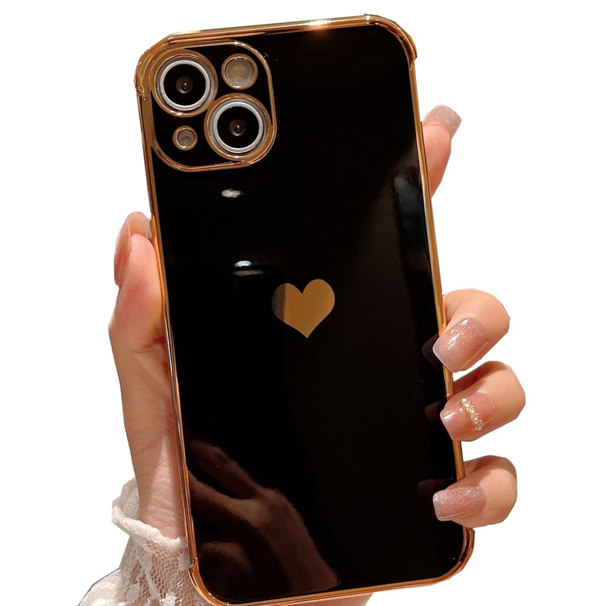 GENERICO - Carcasa Corazones Para iPhone 13 / 14 Negro