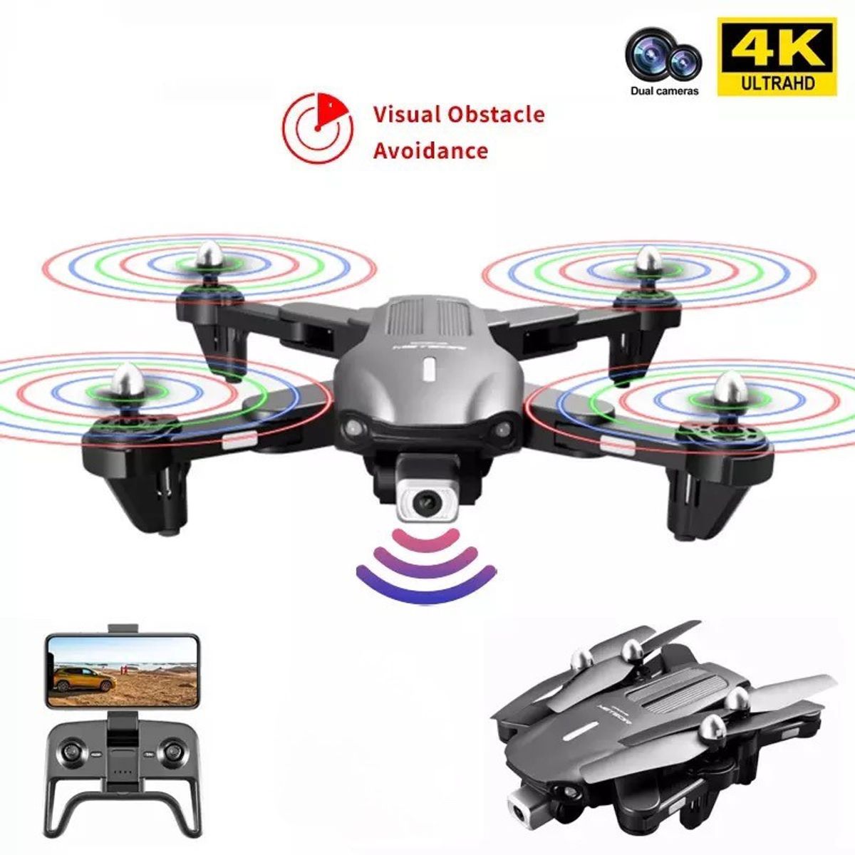 ACTUAL - Dron Helices Multicolores 2 Cámaras 4k Ultra Hd 50x Zoom