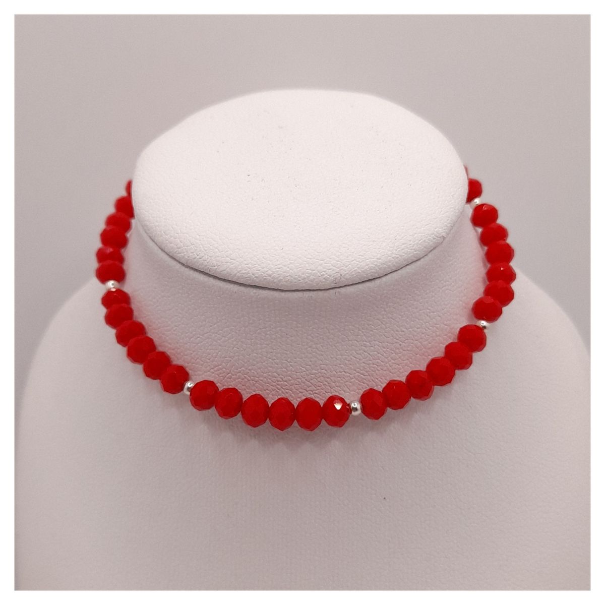CAT JOYAS - pulsera cristales roja con plata