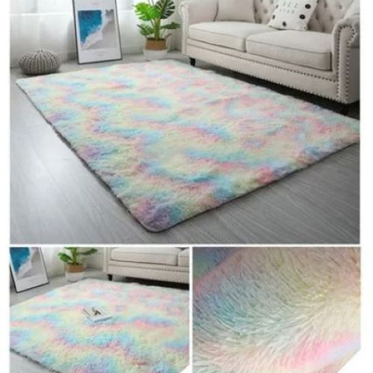 GENERICO - Alfombra peluda tipo Shaggy 180cm x 200cm Arcoiris