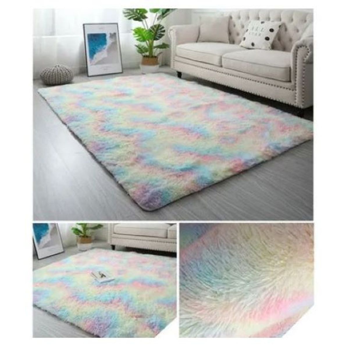 GENERICO - Alfombra peluda tipo Shaggy 180cm x 200cm Arcoiris